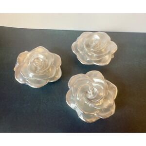 Set of 3 Silver White Rose Shaped‎ Decorative Floating Candles Floral Decor